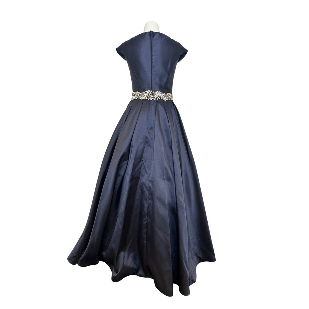 Jovani 25190 Navy Blue 10 Satin Portrait Neck Crystal Waist Evening Gown Dress - Picture 10 of 16